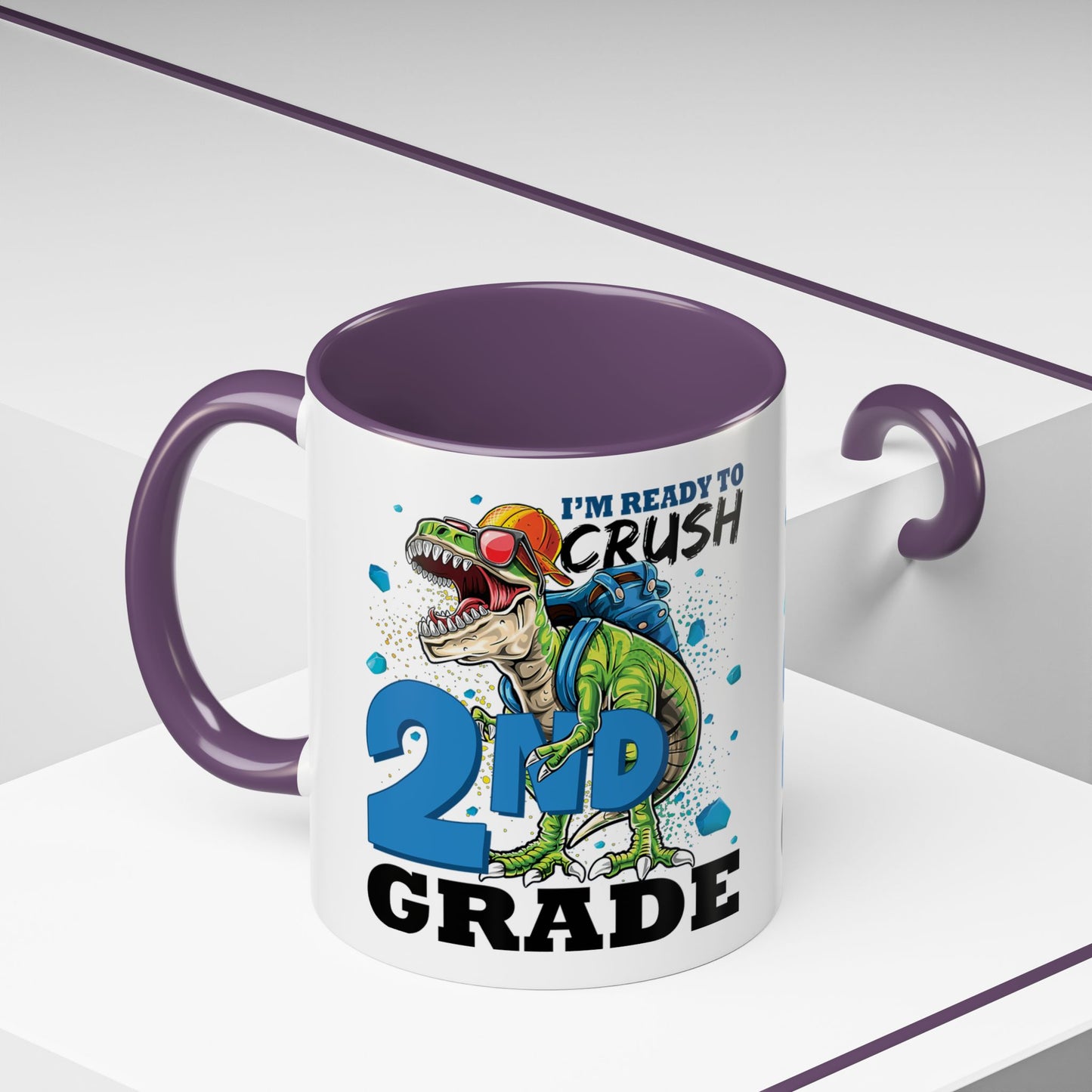 2nd Grade Dinosaur Coffee Mug – "I'm Ready to Crush 2nd Grade" Accent Mug