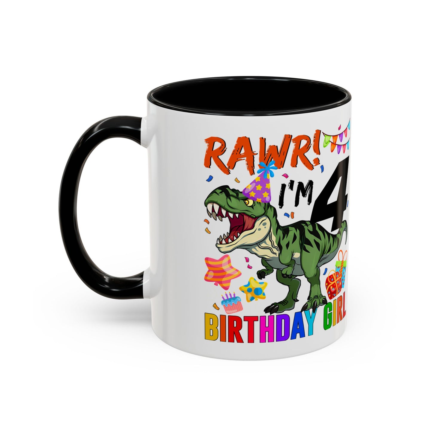 Birthday Mug — "RAWR! I'm 4" Dino Party Accent Coffee Mug