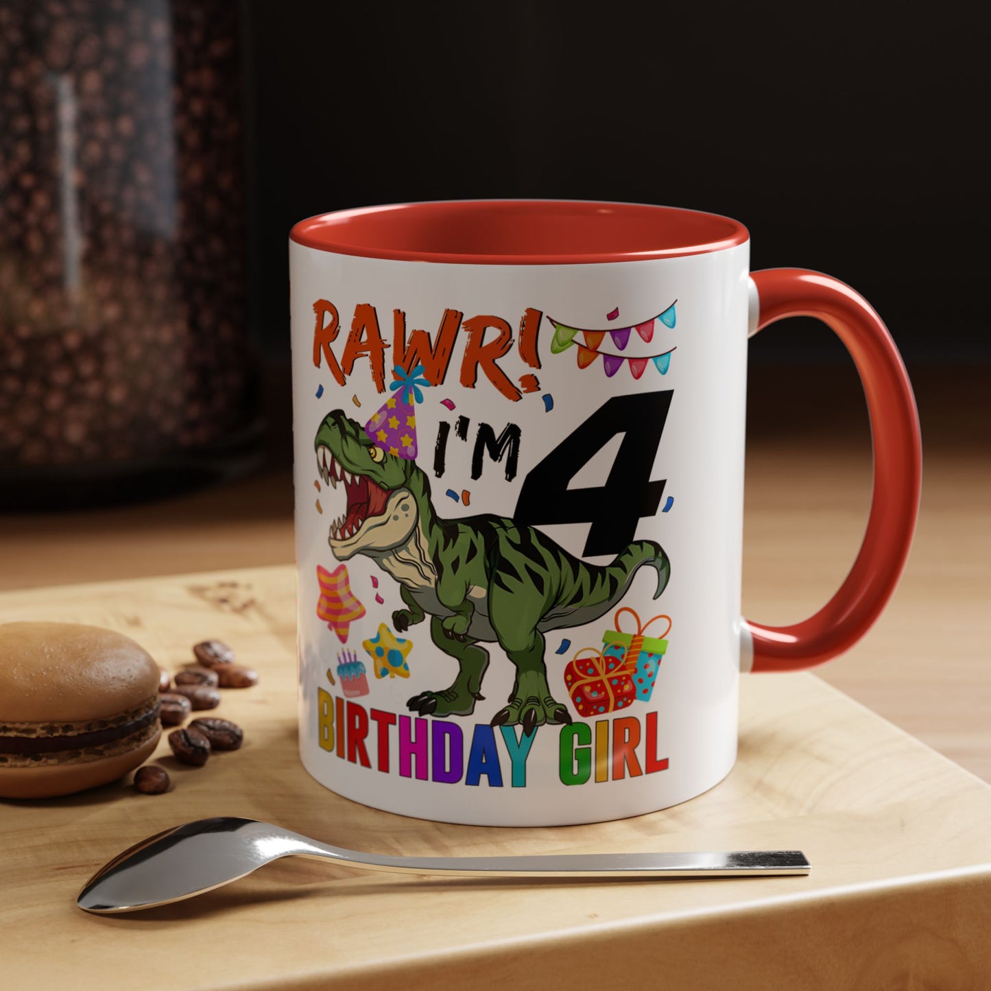 Birthday Mug — "RAWR! I'm 4" Dino Party Accent Coffee Mug