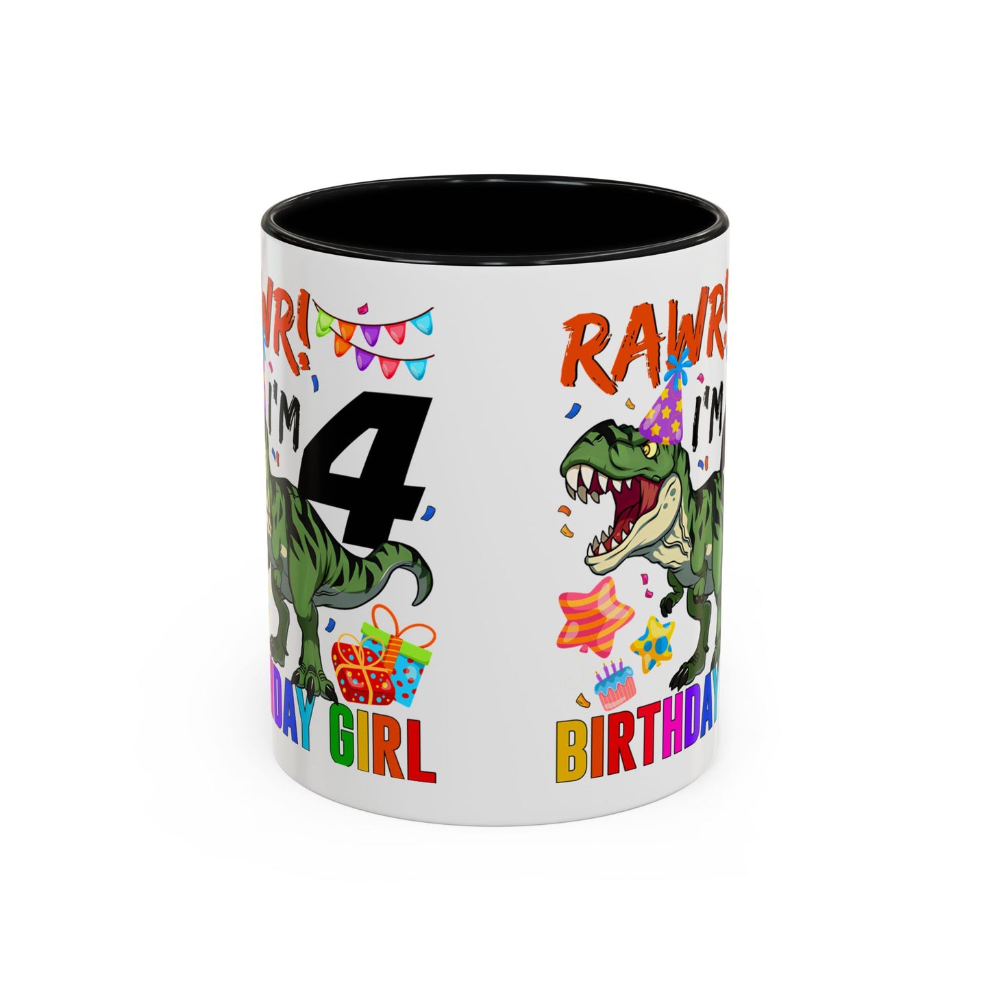 Birthday Mug — "RAWR! I'm 4" Dino Party Accent Coffee Mug