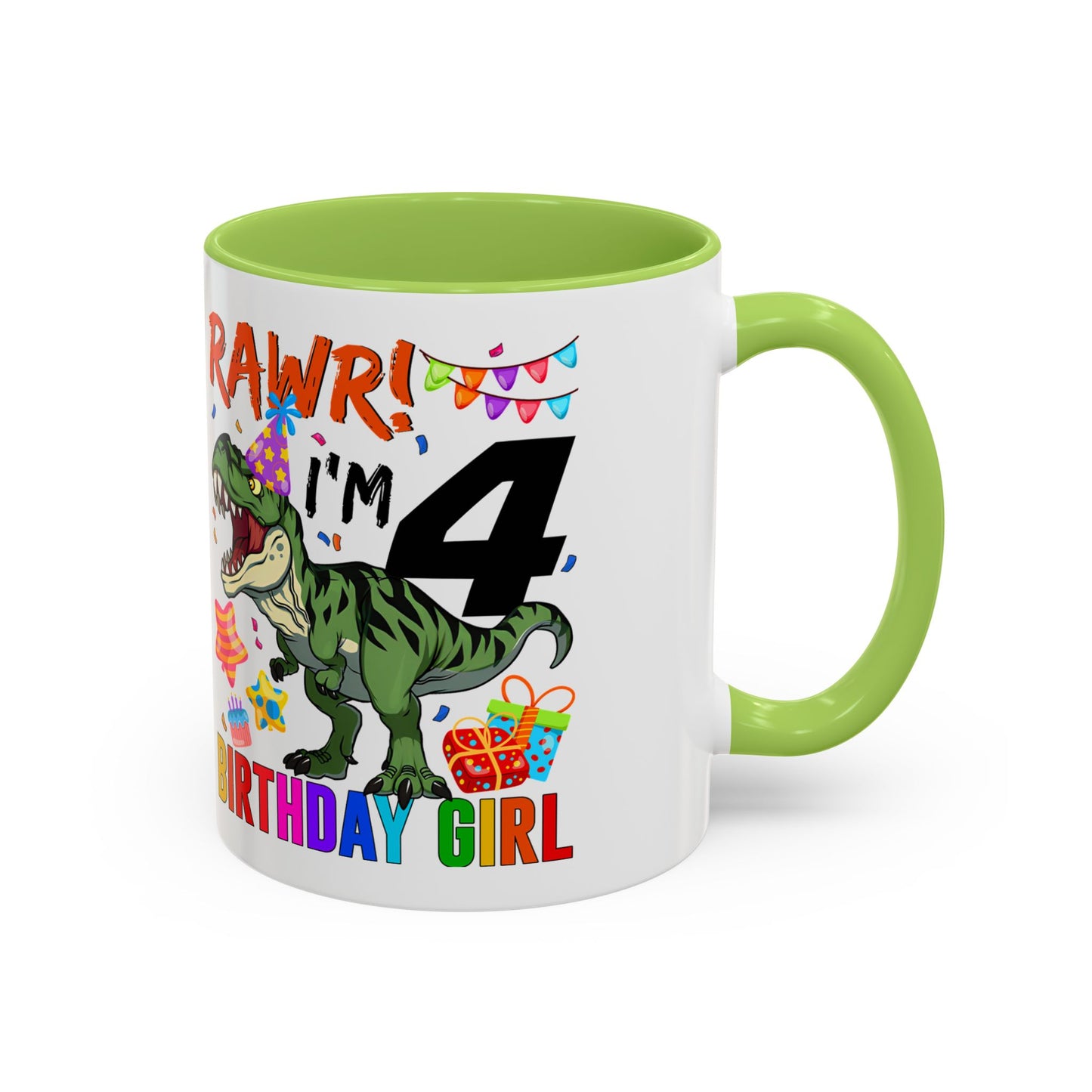 Birthday Mug — "RAWR! I'm 4" Dino Party Accent Coffee Mug
