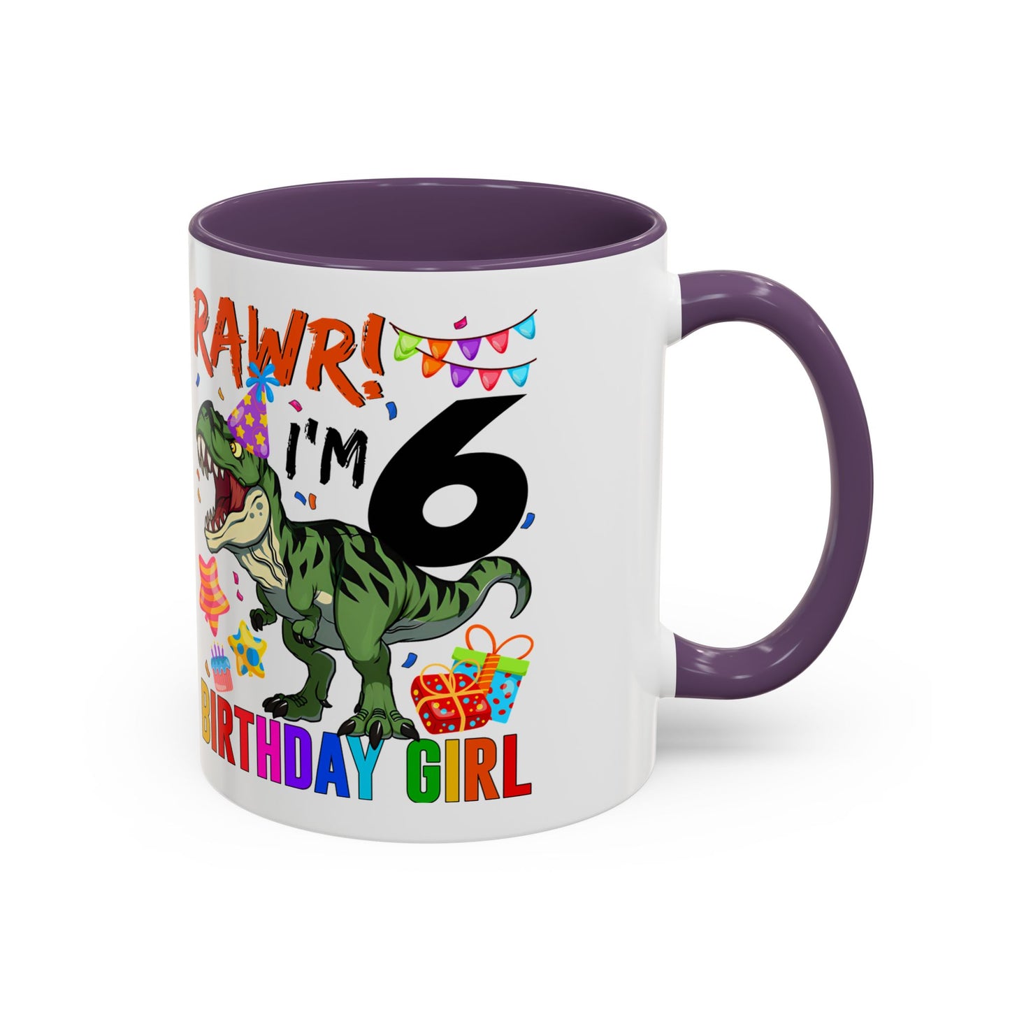 RAWR! I'm 6 Birthday Girl Mug — Dinosaur 6th Birthday Coffee Cup