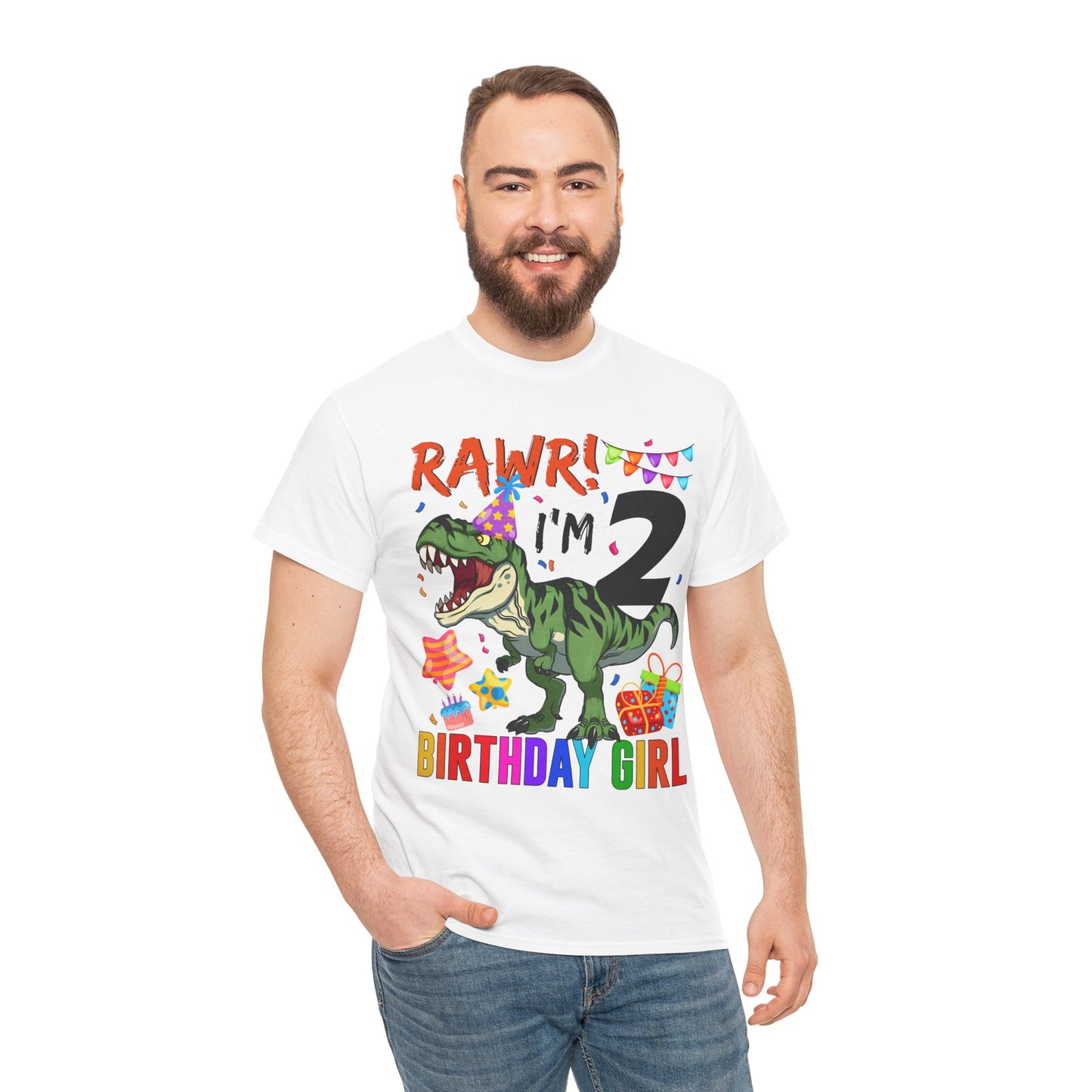 Toddler 2nd Birthday Girl T‑Shirt – "RAWR! I'm 2" Dinosaur Party Tee