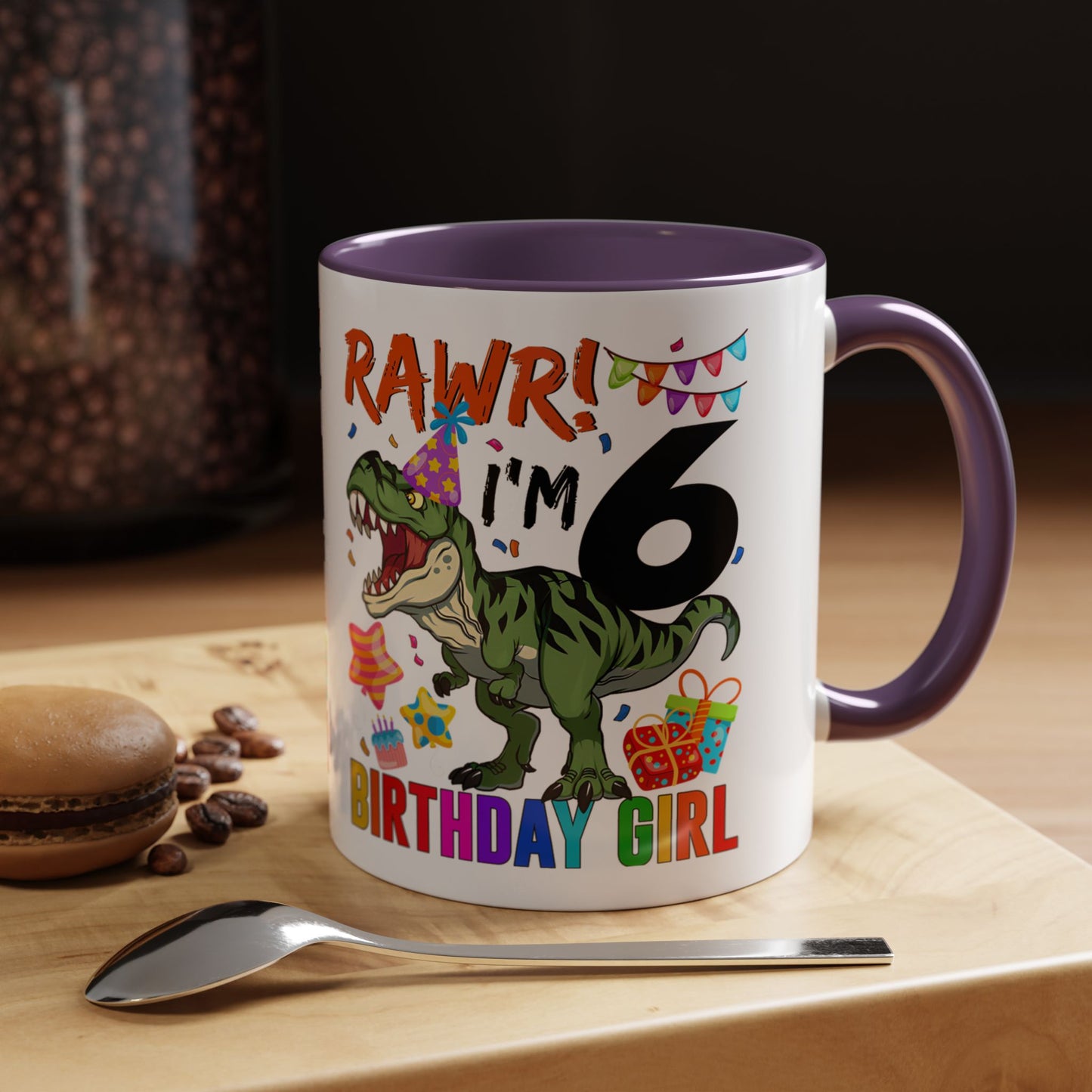 RAWR! I'm 6 Birthday Girl Mug — Dinosaur 6th Birthday Coffee Cup