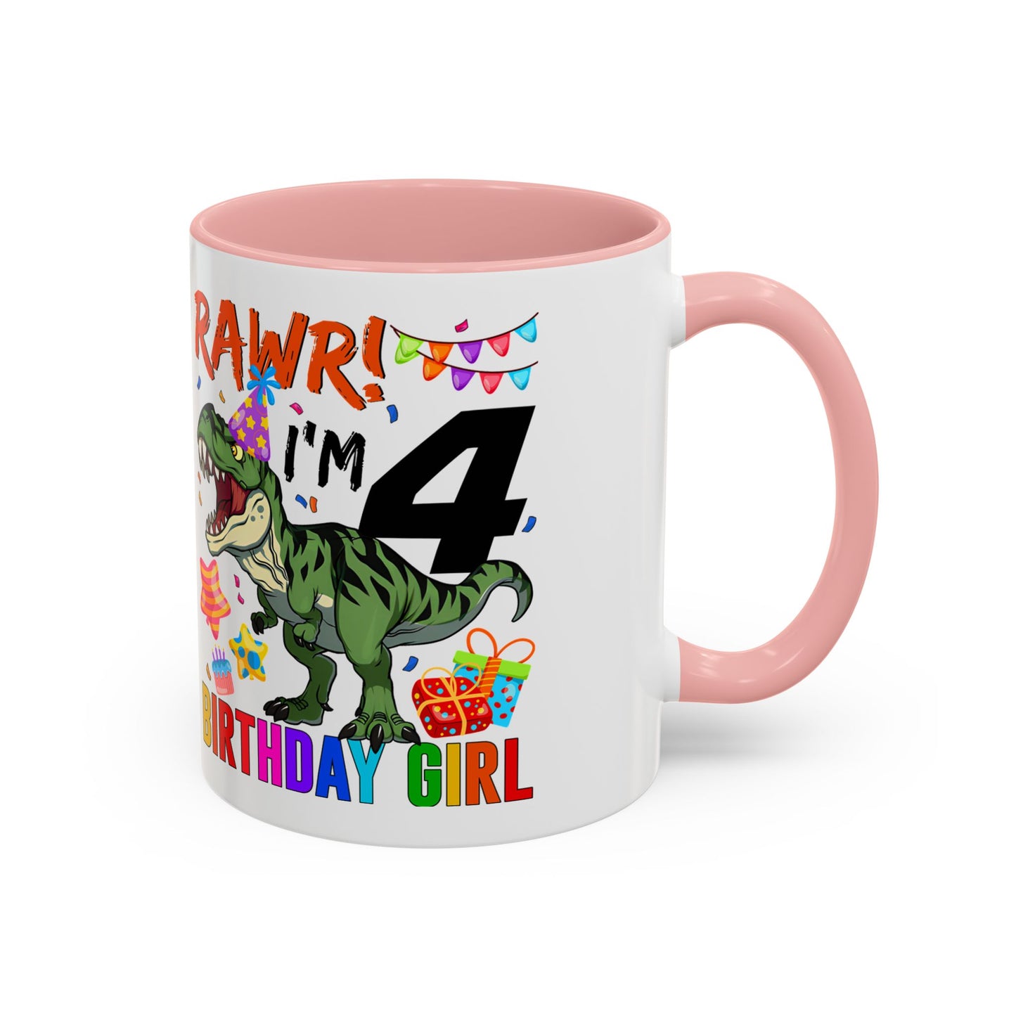 Birthday Mug — "RAWR! I'm 4" Dino Party Accent Coffee Mug