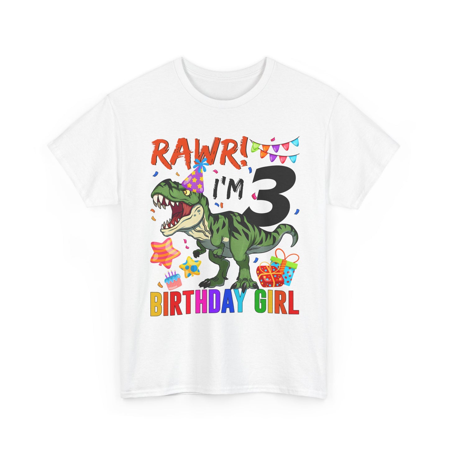 Dinosaur "RAWR! I’m 3" Birthday Girl T-Shirt