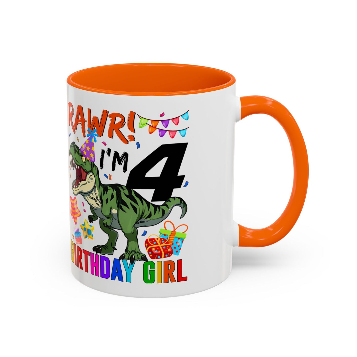 Birthday Mug — "RAWR! I'm 4" Dino Party Accent Coffee Mug