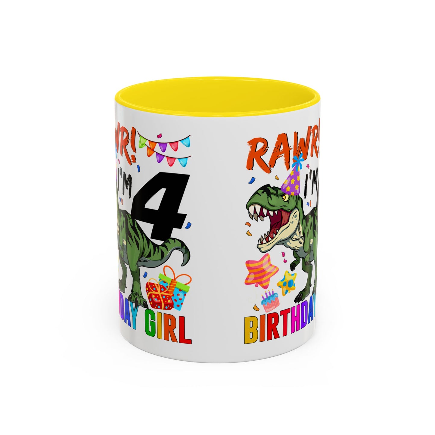 Birthday Mug — "RAWR! I'm 4" Dino Party Accent Coffee Mug