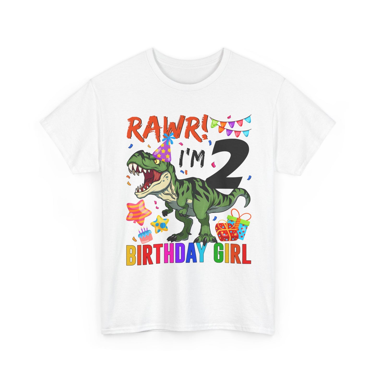 Toddler 2nd Birthday Girl T‑Shirt – "RAWR! I'm 2" Dinosaur Party Tee