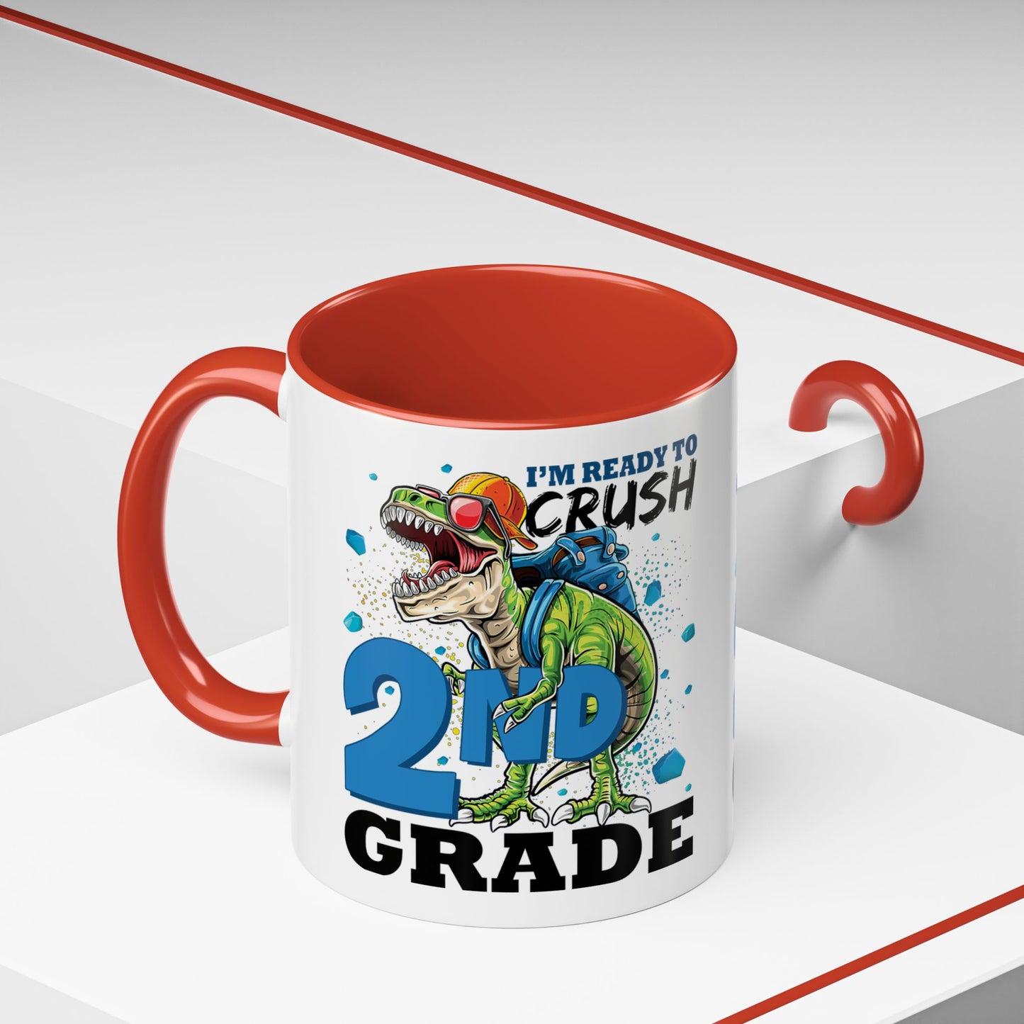 2nd Grade Dinosaur Coffee Mug – "I'm Ready to Crush 2nd Grade" Accent Mug