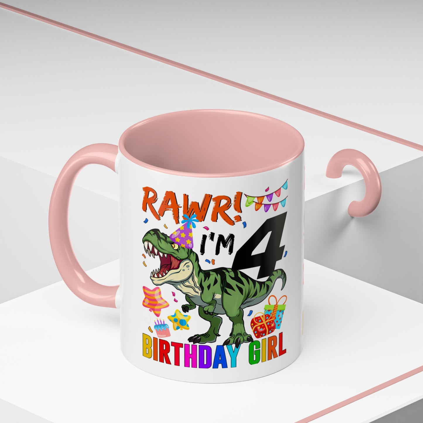 Birthday Mug — "RAWR! I'm 4" Dino Party Accent Coffee Mug