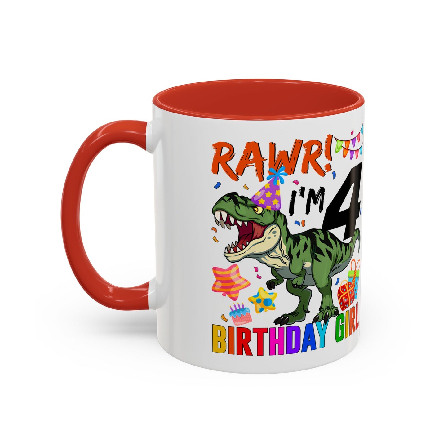 Birthday Mug — "RAWR! I'm 4" Dino Party Accent Coffee Mug