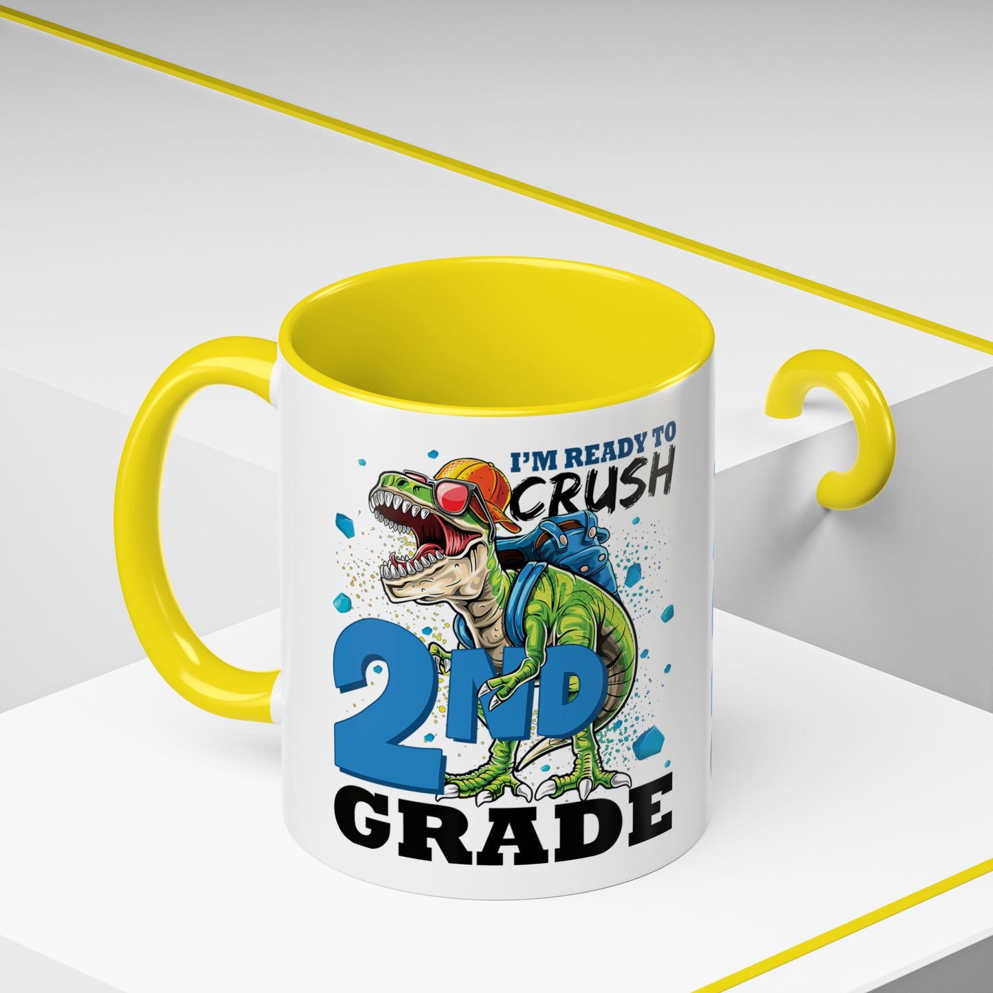 2nd Grade Dinosaur Coffee Mug – "I'm Ready to Crush 2nd Grade" Accent Mug