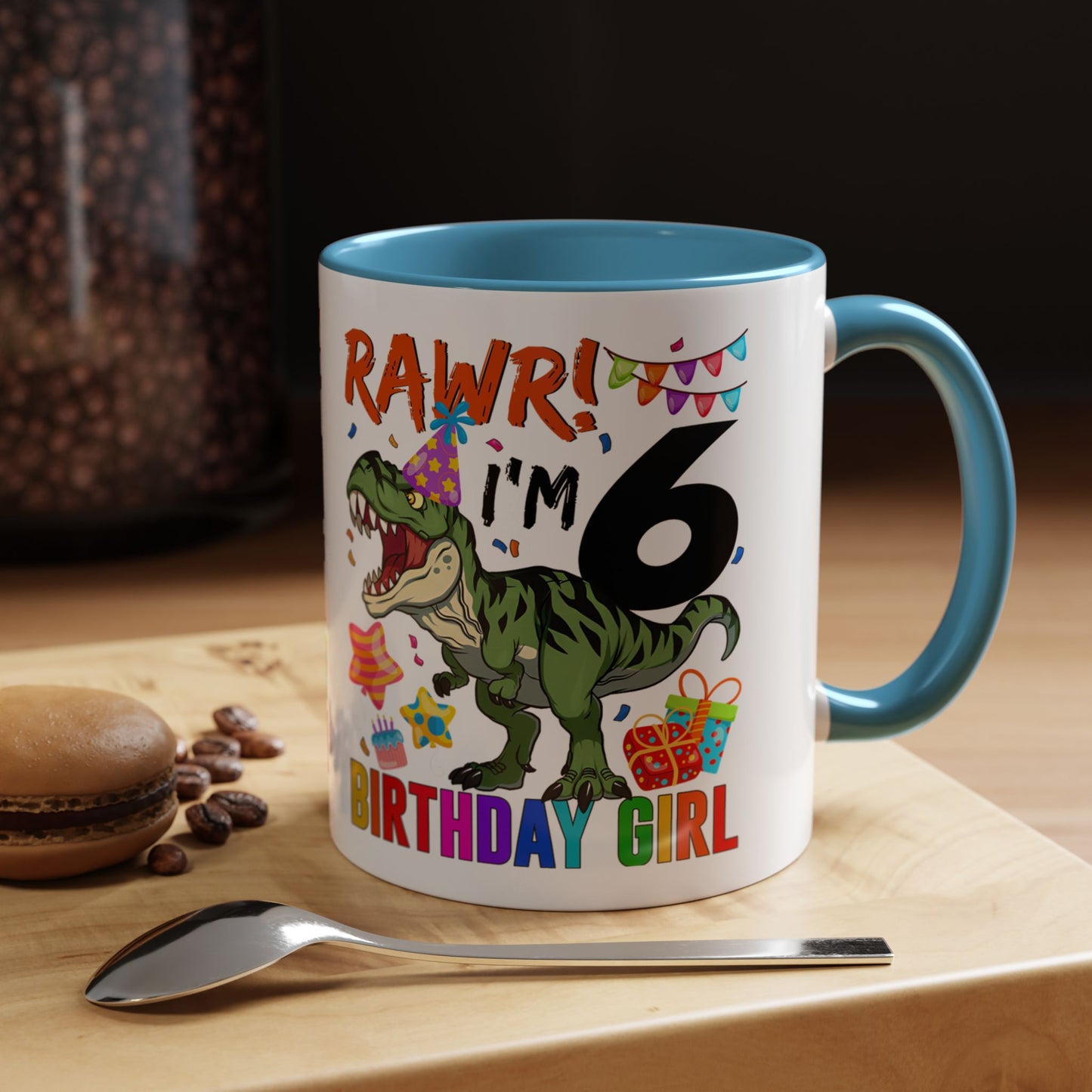 RAWR! I'm 6 Birthday Girl Mug — Dinosaur 6th Birthday Coffee Cup