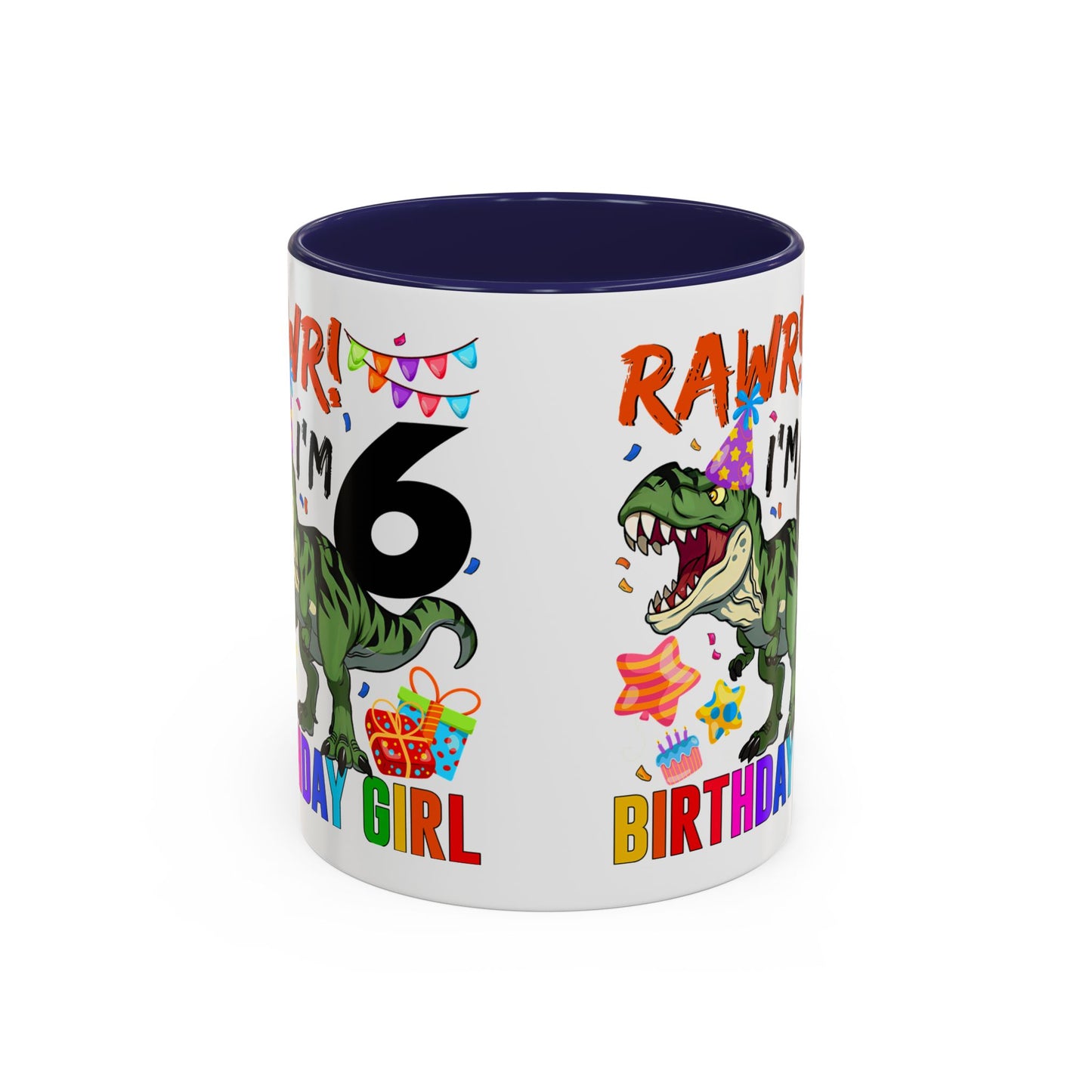RAWR! I'm 6 Birthday Girl Mug — Dinosaur 6th Birthday Coffee Cup