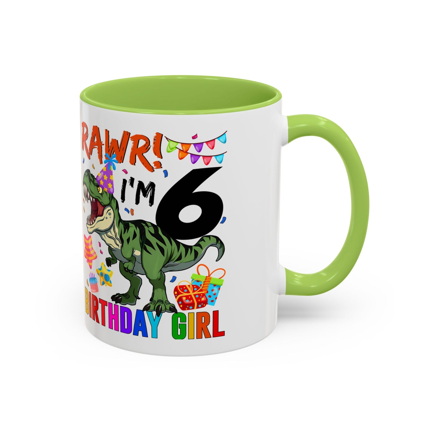 RAWR! I'm 6 Birthday Girl Mug — Dinosaur 6th Birthday Coffee Cup