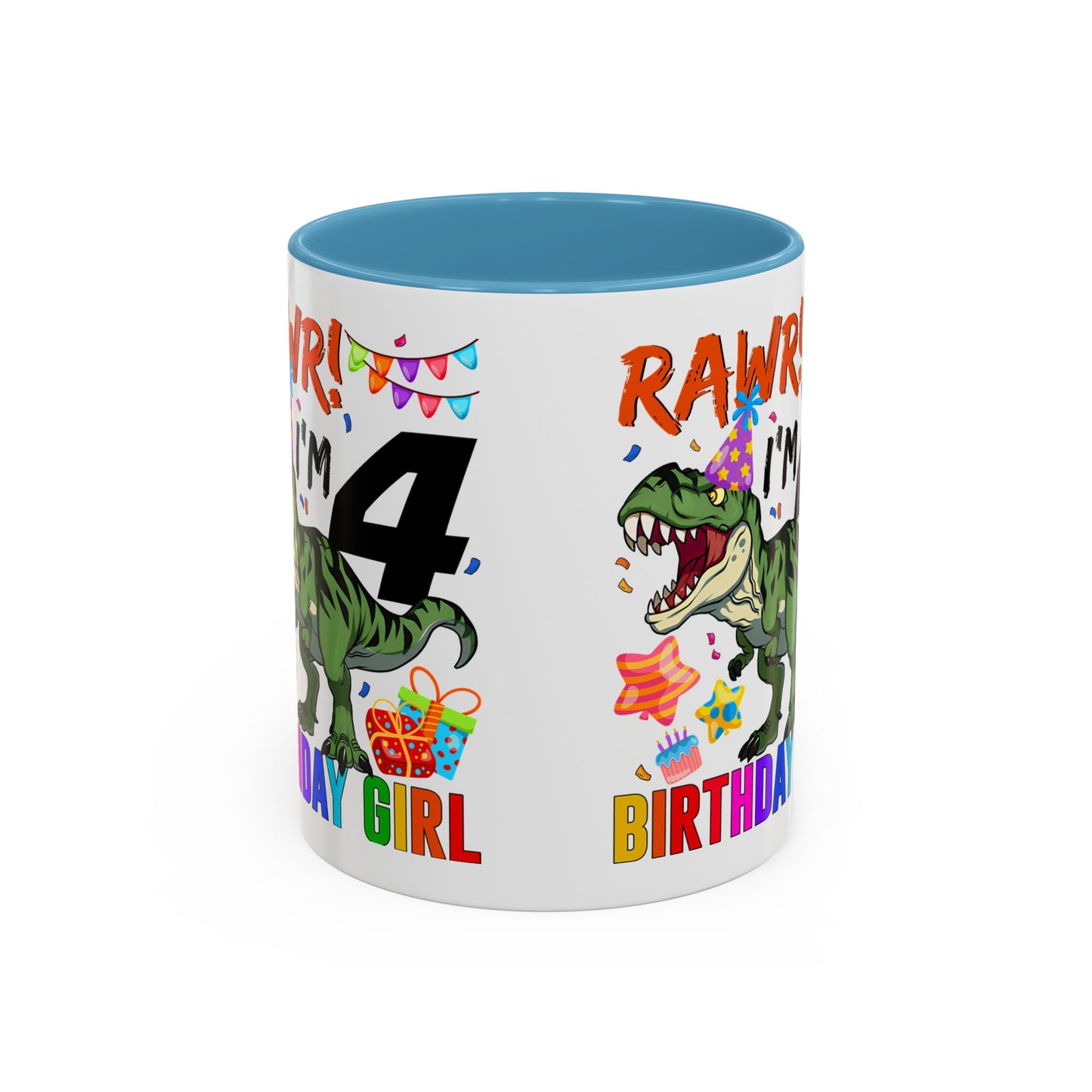 Birthday Mug — "RAWR! I'm 4" Dino Party Accent Coffee Mug