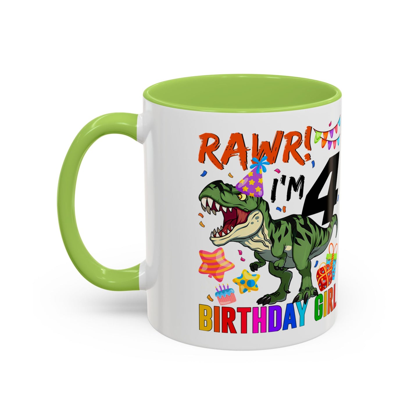 Birthday Mug — "RAWR! I'm 4" Dino Party Accent Coffee Mug