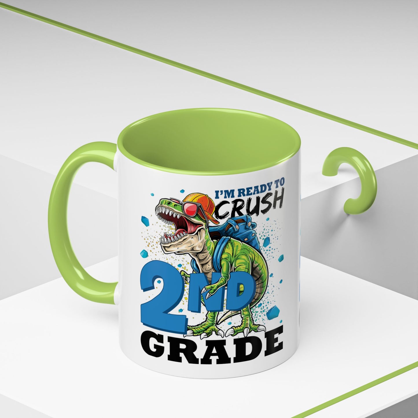 2nd Grade Dinosaur Coffee Mug – "I'm Ready to Crush 2nd Grade" Accent Mug