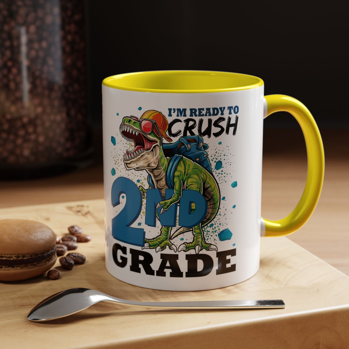 2nd Grade Dinosaur Coffee Mug – "I'm Ready to Crush 2nd Grade" Accent Mug