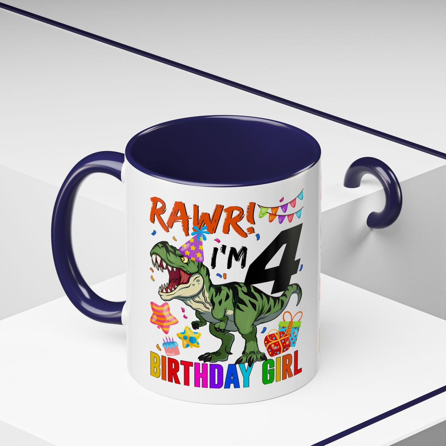 Birthday Mug — "RAWR! I'm 4" Dino Party Accent Coffee Mug