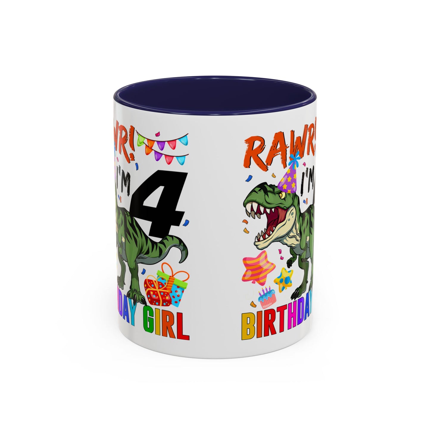 Birthday Mug — "RAWR! I'm 4" Dino Party Accent Coffee Mug