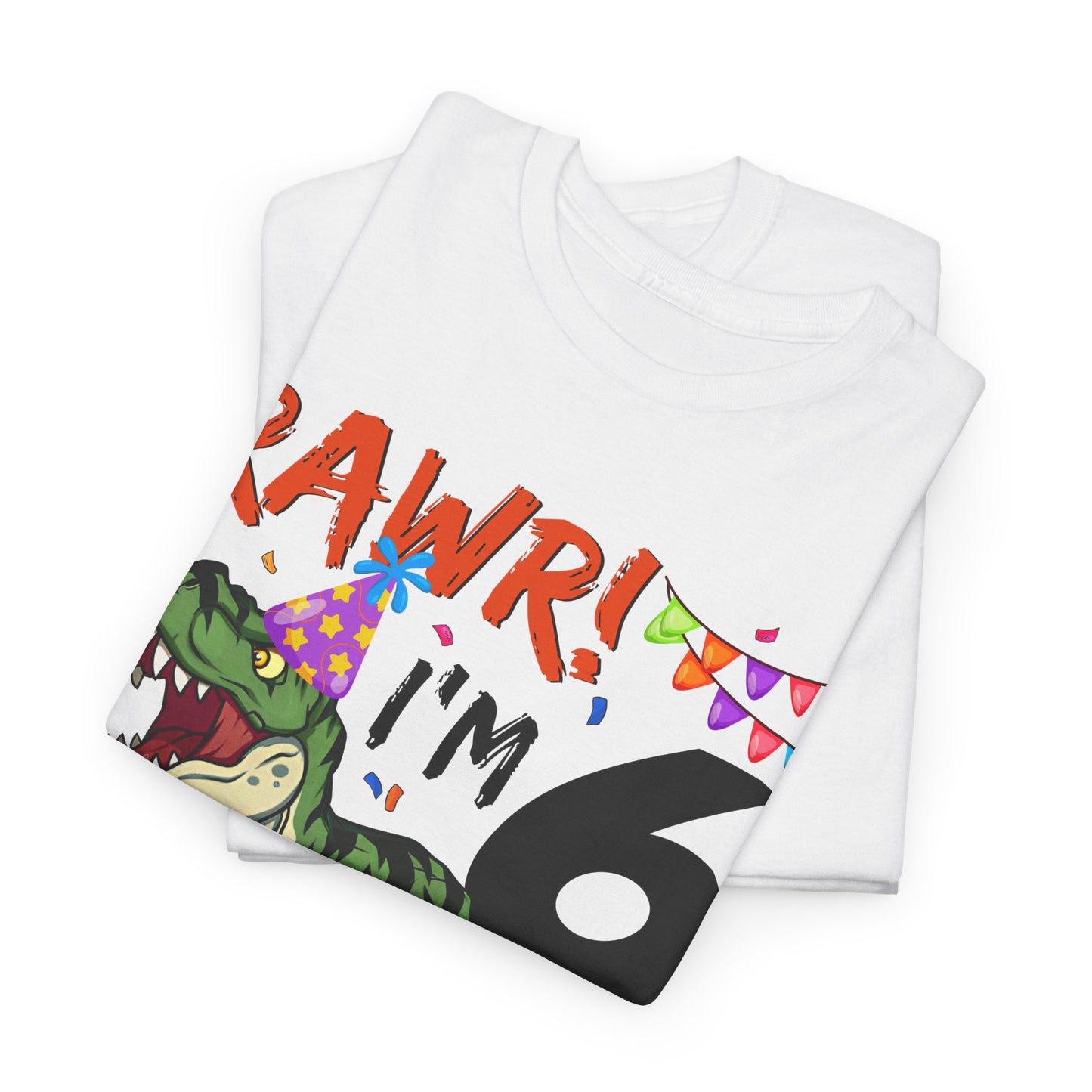 Kids Birthday Tee — "RAWR! I'm 6" Dinosaur Birthday Girl Shirt