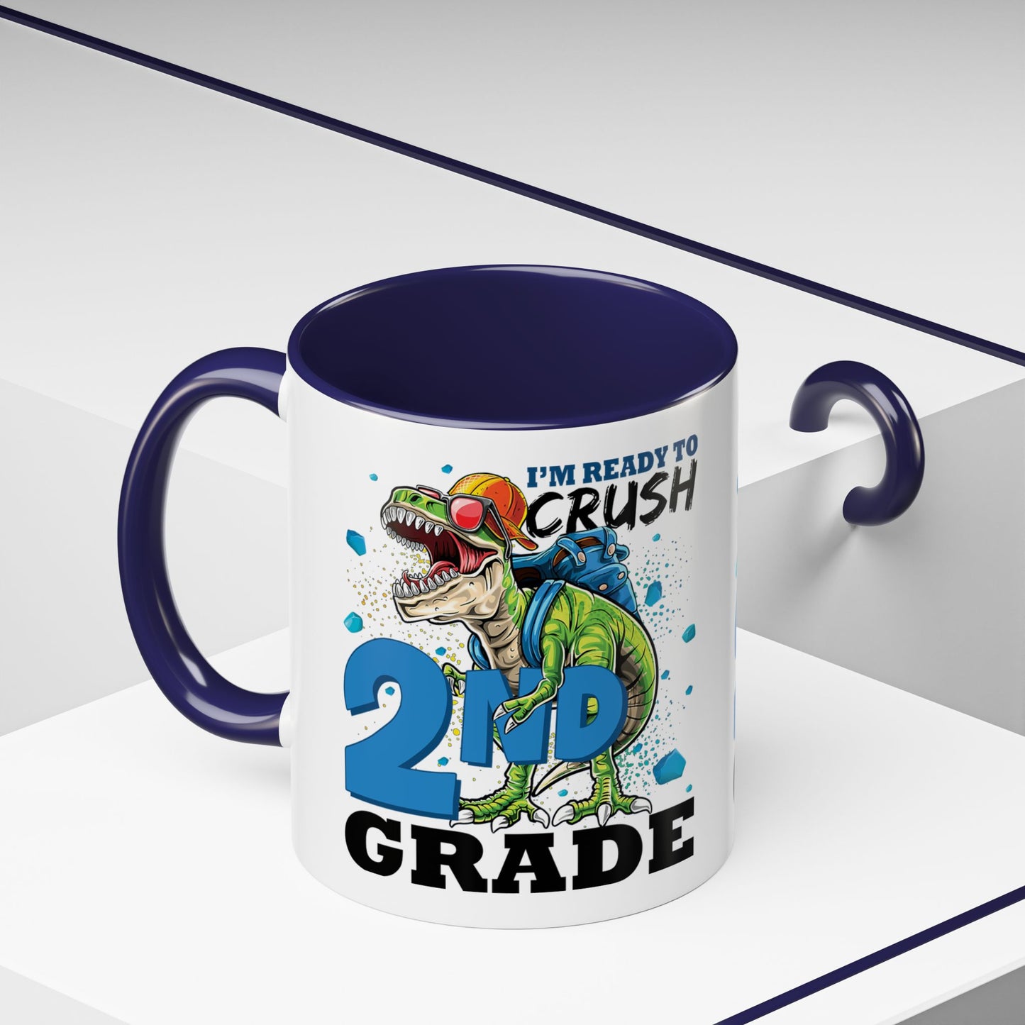 2nd Grade Dinosaur Coffee Mug – "I'm Ready to Crush 2nd Grade" Accent Mug
