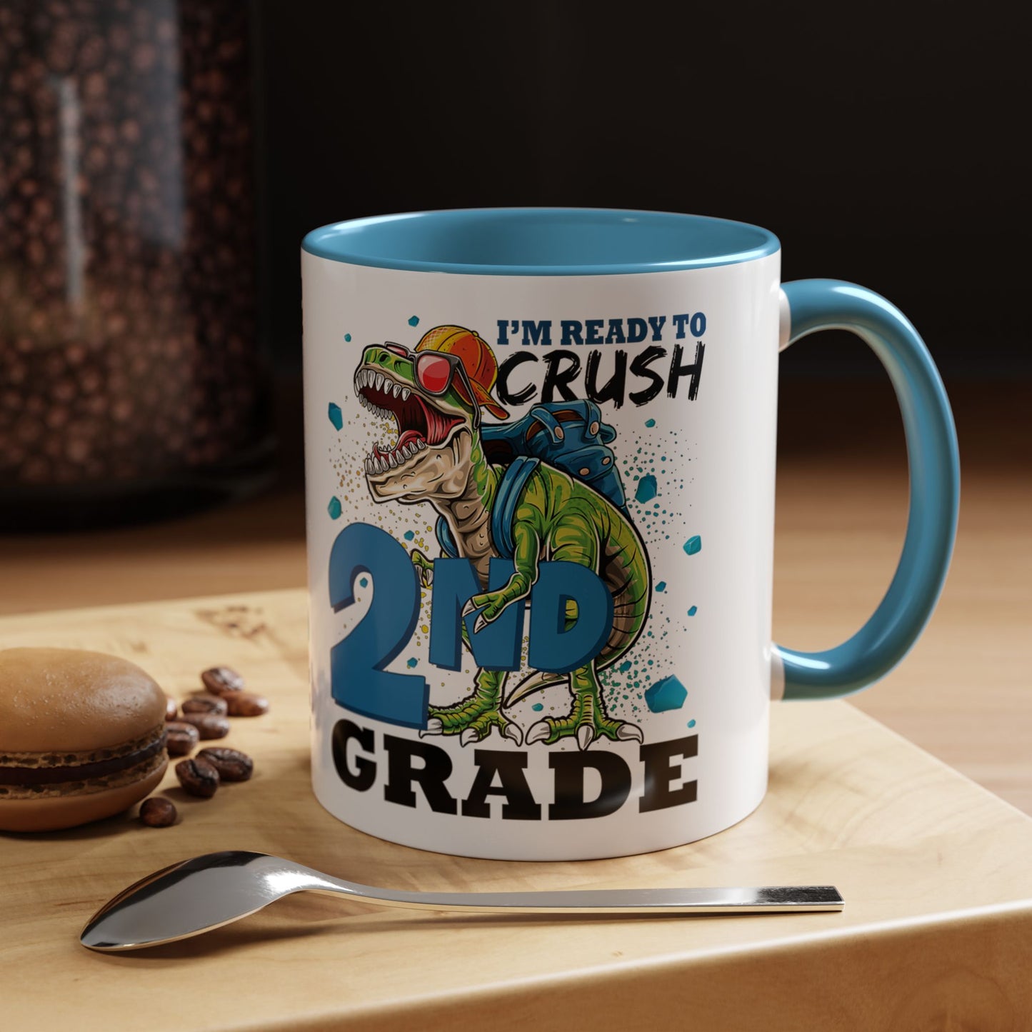 2nd Grade Dinosaur Coffee Mug – "I'm Ready to Crush 2nd Grade" Accent Mug
