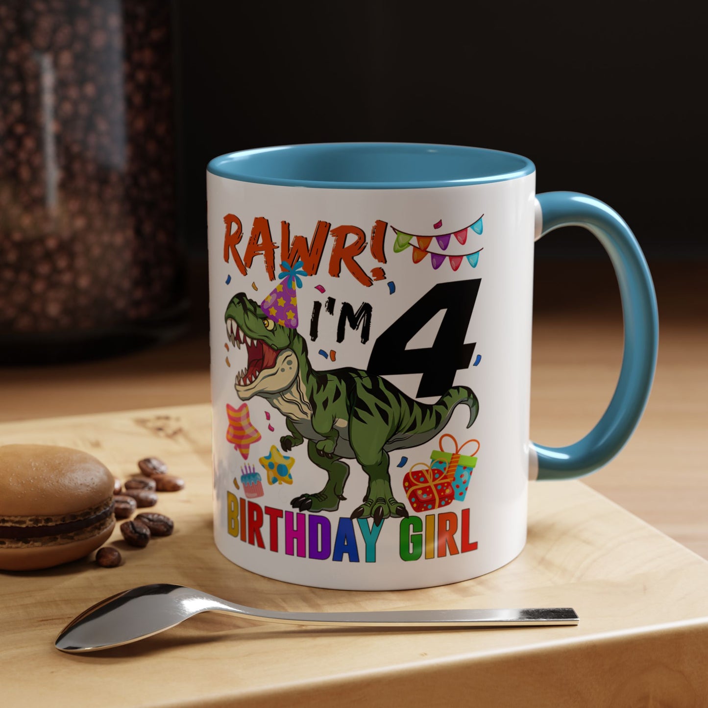 Birthday Mug — "RAWR! I'm 4" Dino Party Accent Coffee Mug