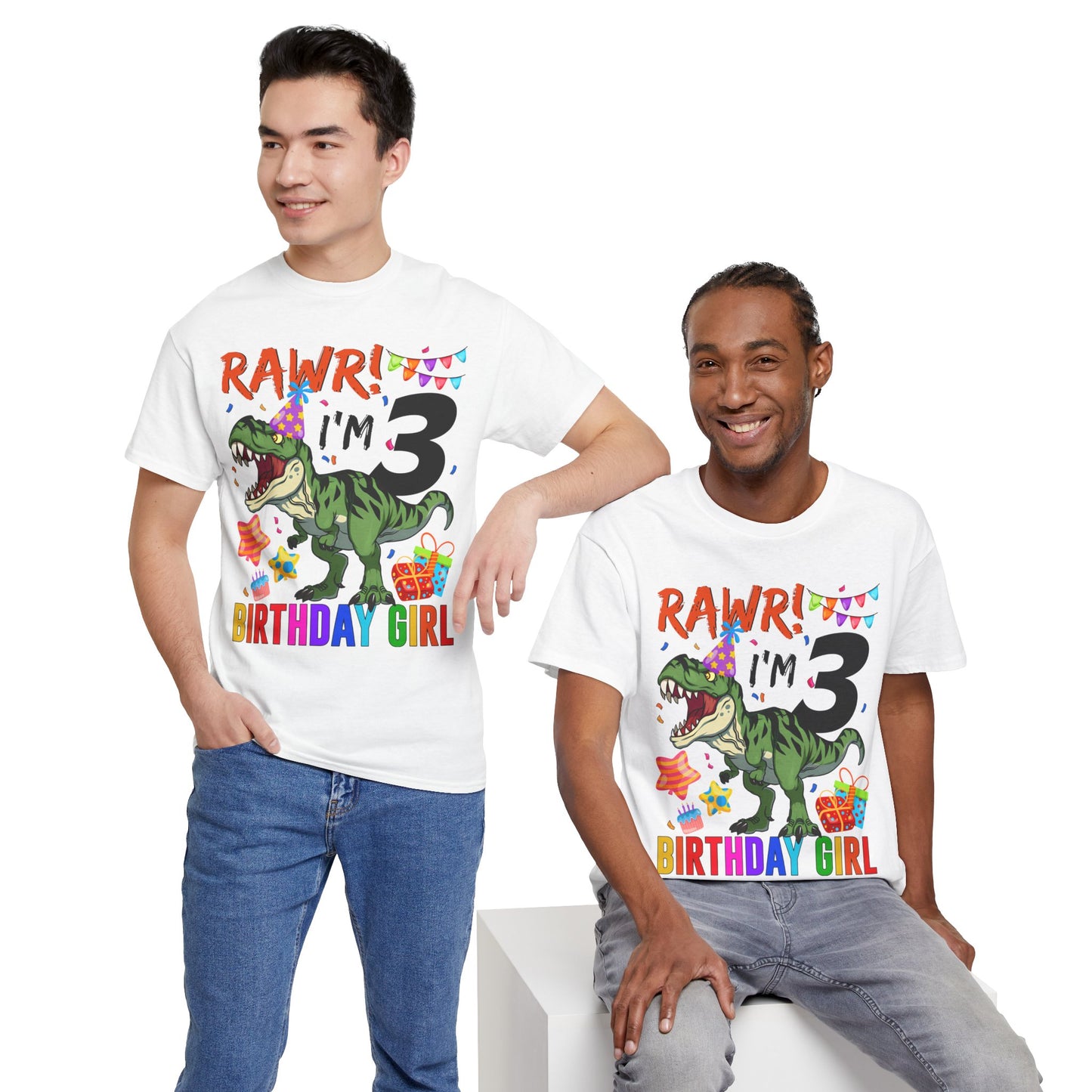 Dinosaur "RAWR! I’m 3" Birthday Girl T-Shirt