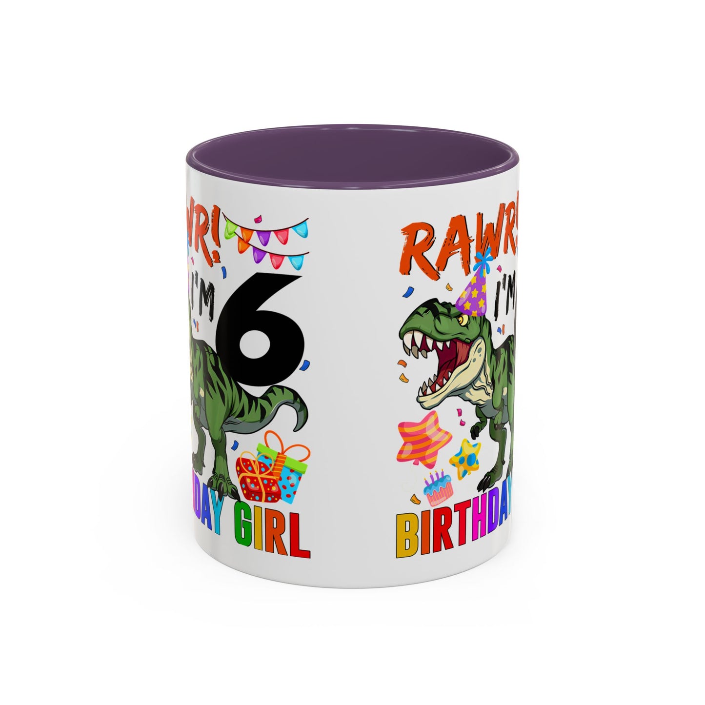 RAWR! I'm 6 Birthday Girl Mug — Dinosaur 6th Birthday Coffee Cup