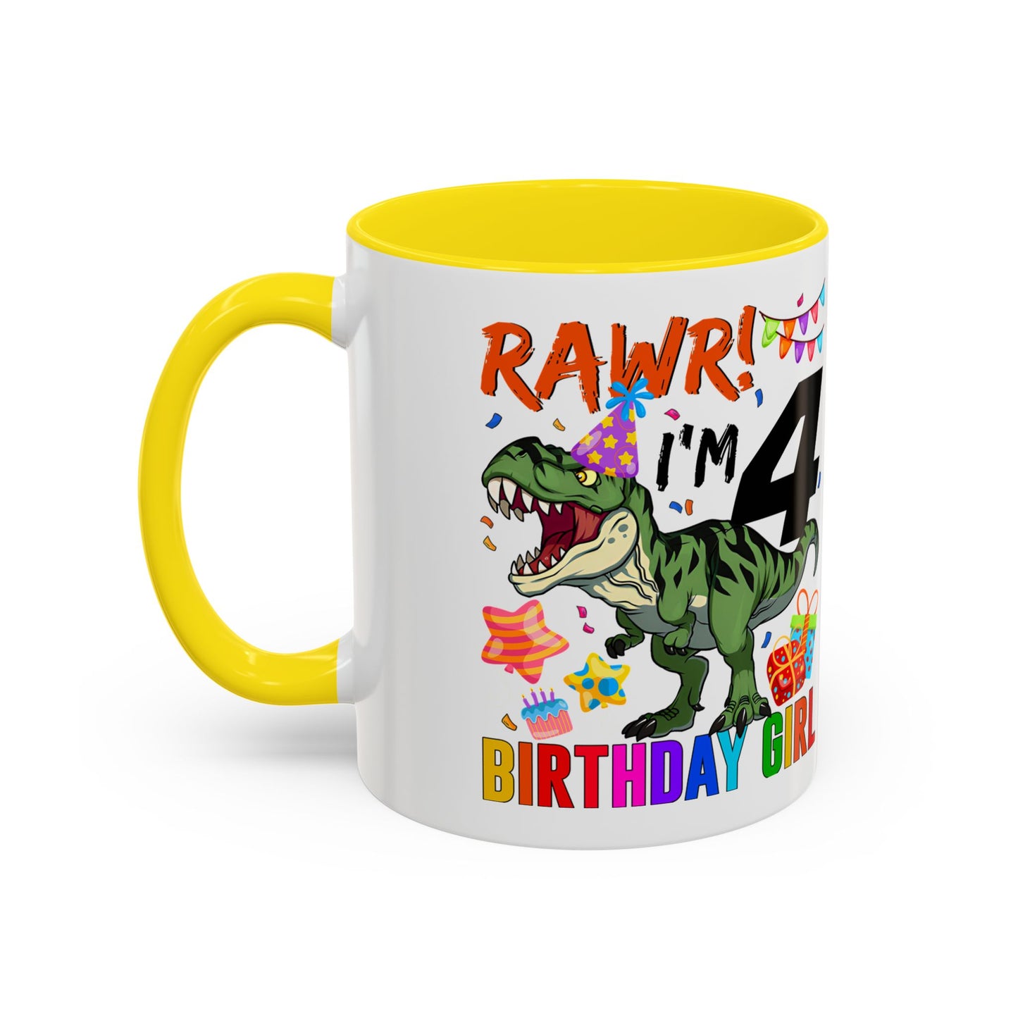 Birthday Mug — "RAWR! I'm 4" Dino Party Accent Coffee Mug
