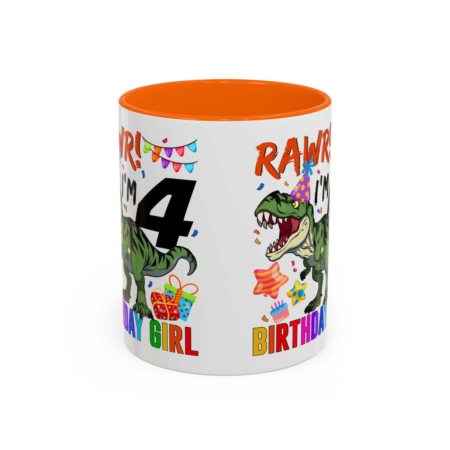Birthday Mug — "RAWR! I'm 4" Dino Party Accent Coffee Mug