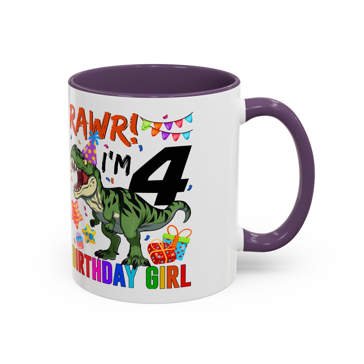 Birthday Mug — "RAWR! I'm 4" Dino Party Accent Coffee Mug