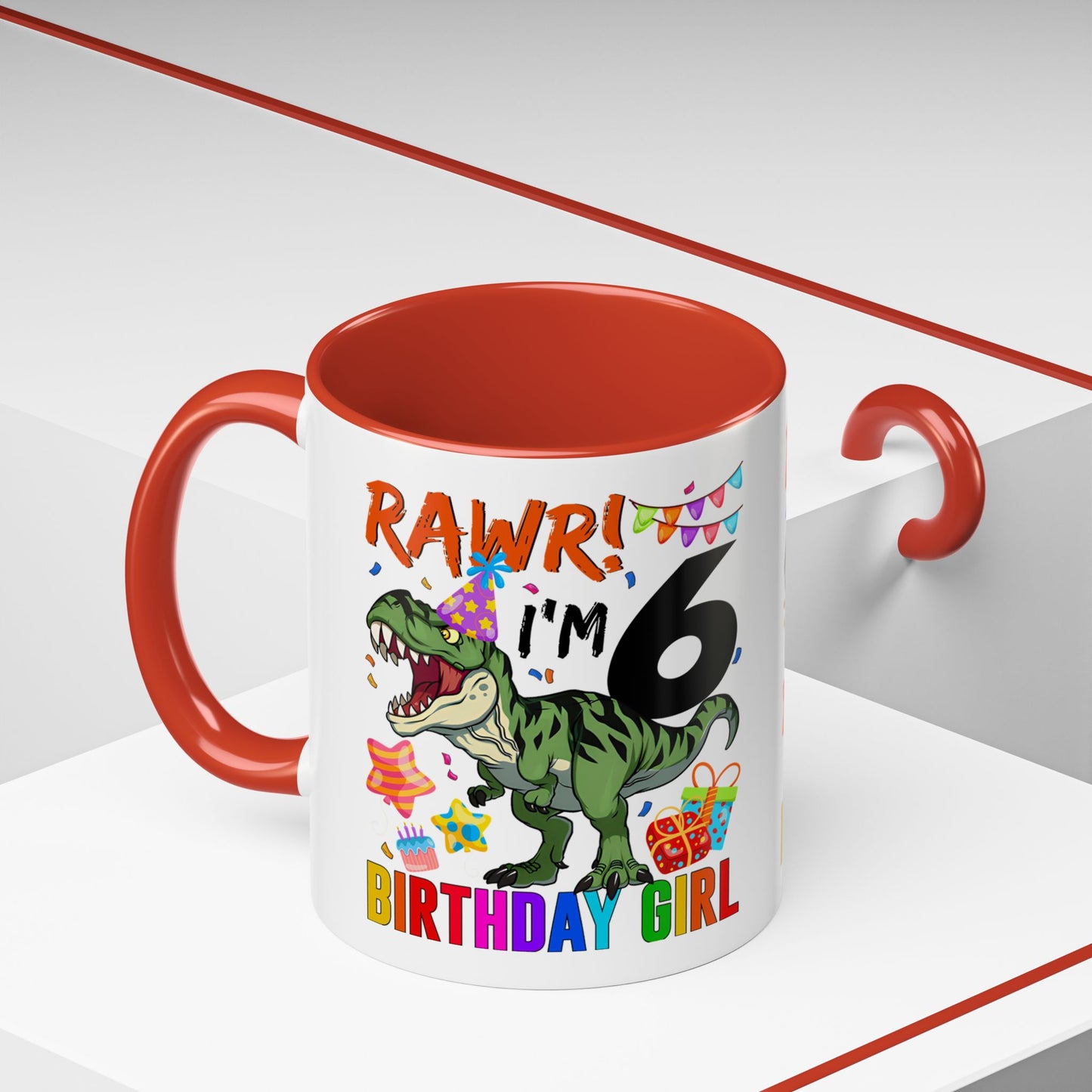 RAWR! I'm 6 Birthday Girl Mug — Dinosaur 6th Birthday Coffee Cup
