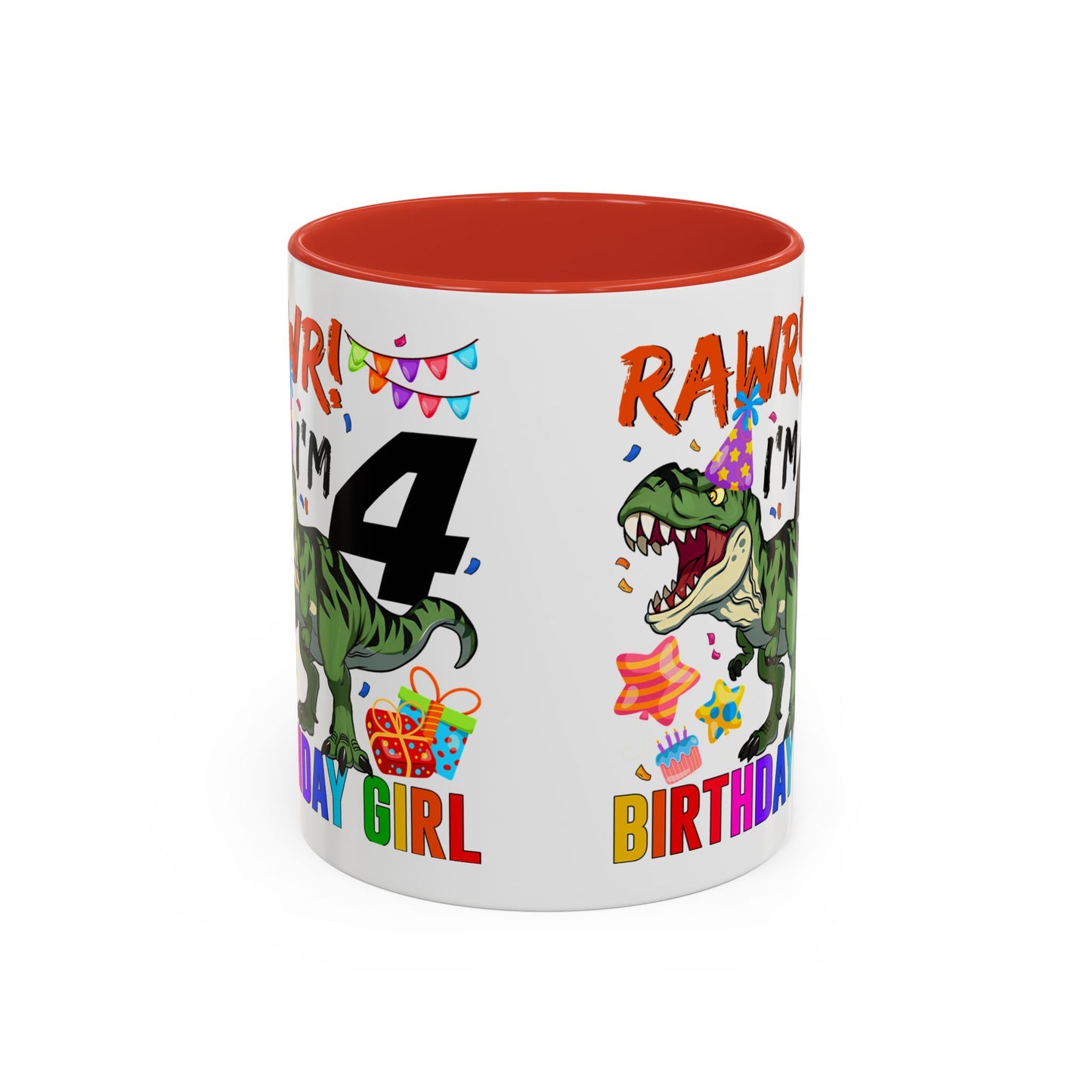 Birthday Mug — "RAWR! I'm 4" Dino Party Accent Coffee Mug
