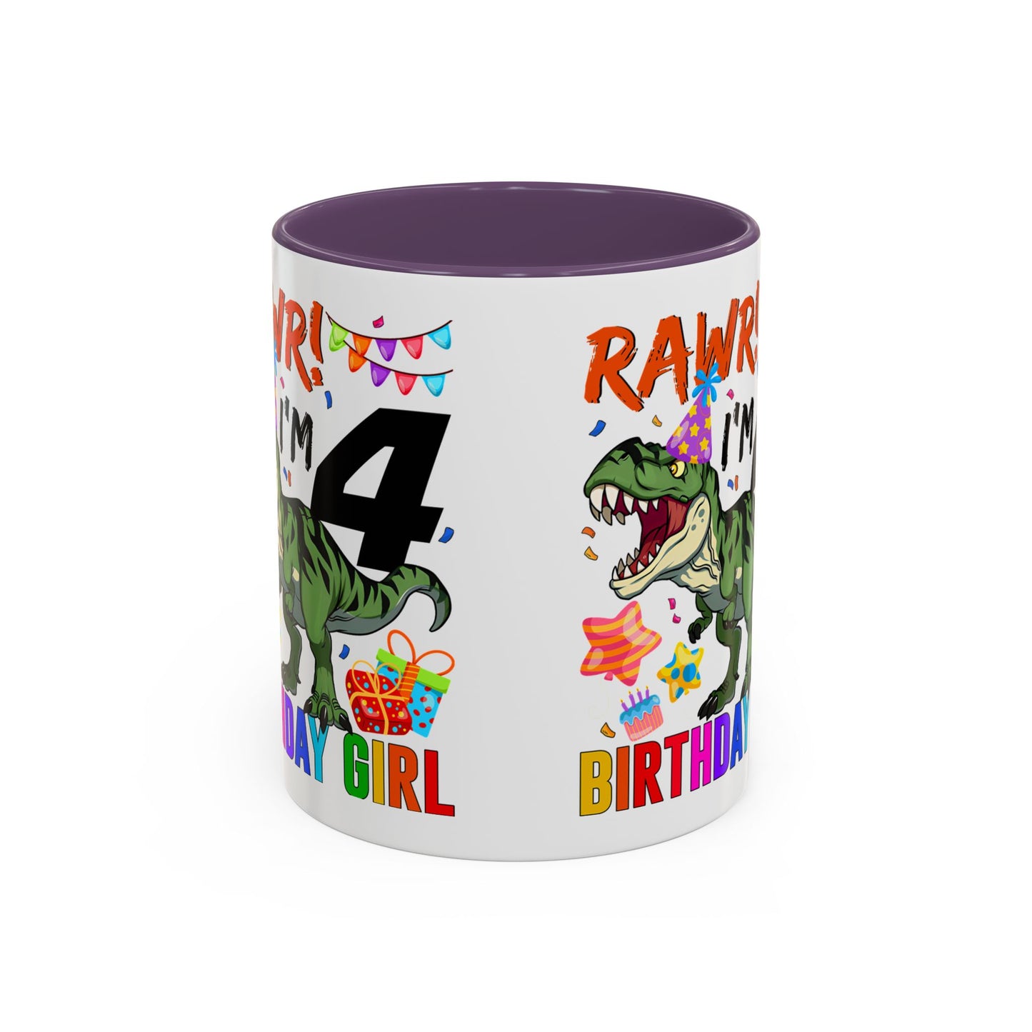 Birthday Mug — "RAWR! I'm 4" Dino Party Accent Coffee Mug