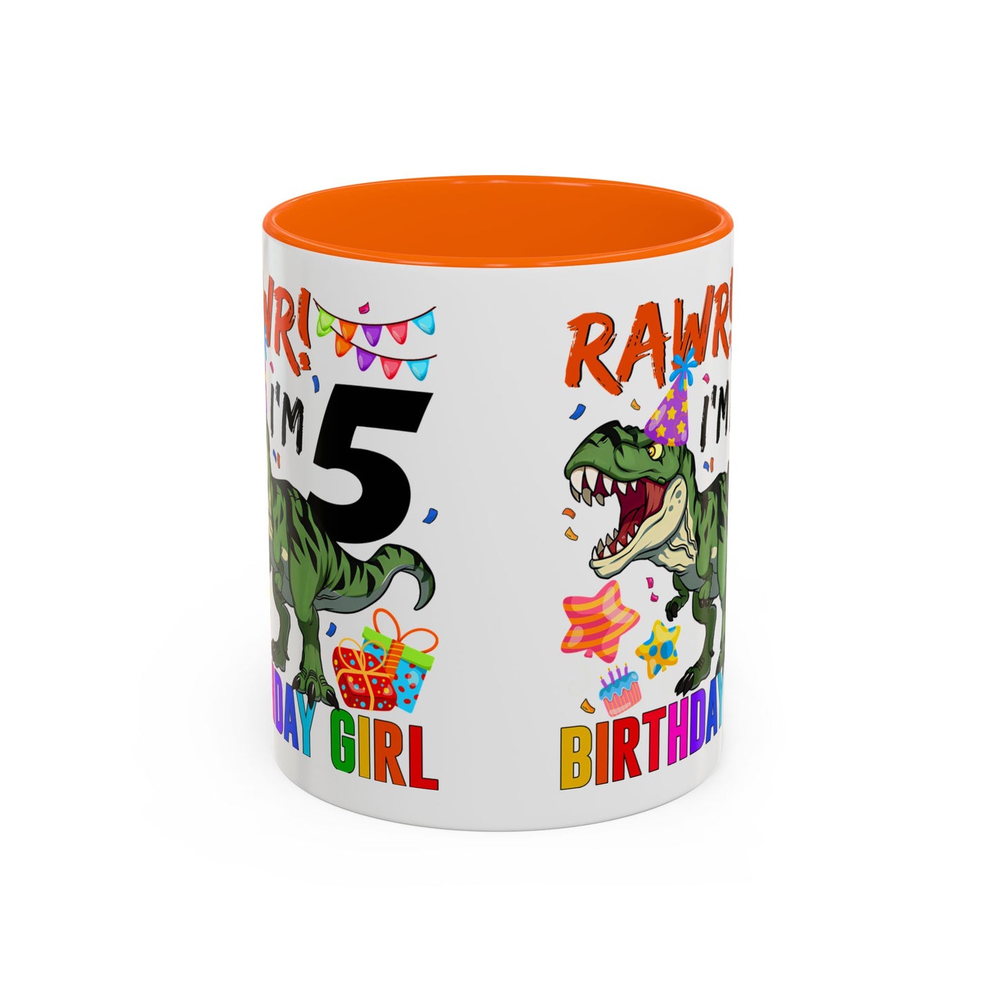 Birthday Dinosaur Coffee Mug — “RAWR! I’m 5” Colorful Kids Birthday Gift (11/15oz)