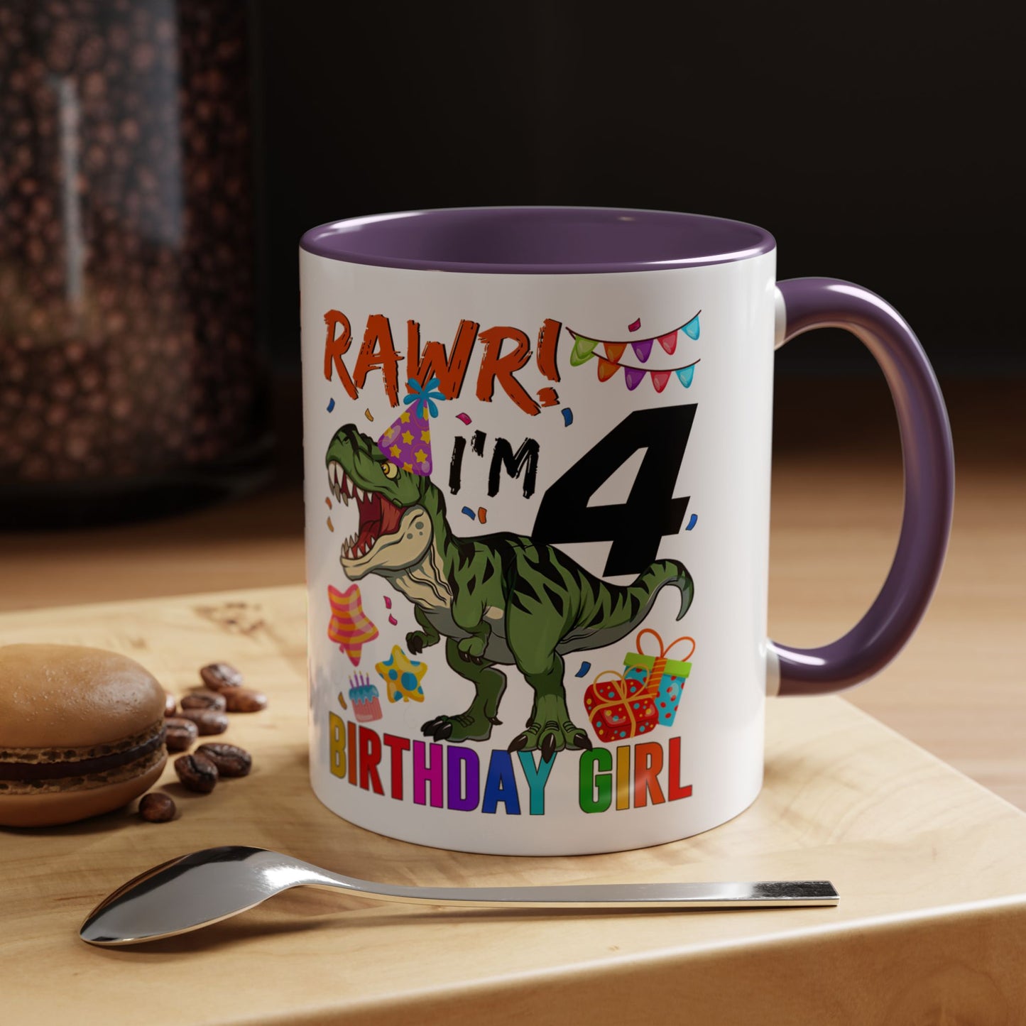 Birthday Mug — "RAWR! I'm 4" Dino Party Accent Coffee Mug