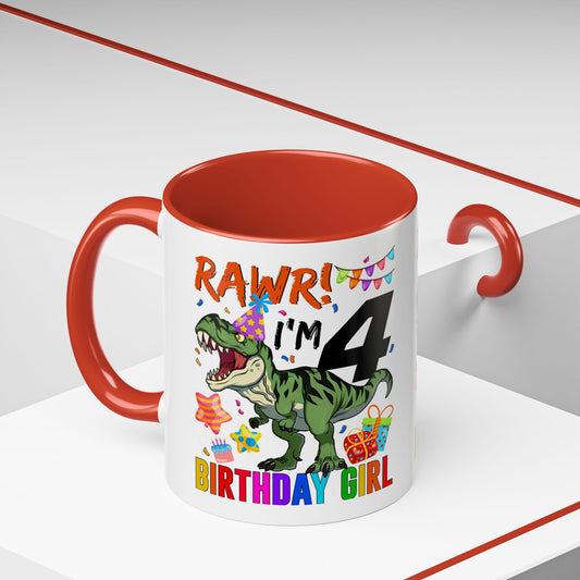 Birthday Mug — "RAWR! I'm 4" Dino Party Accent Coffee Mug