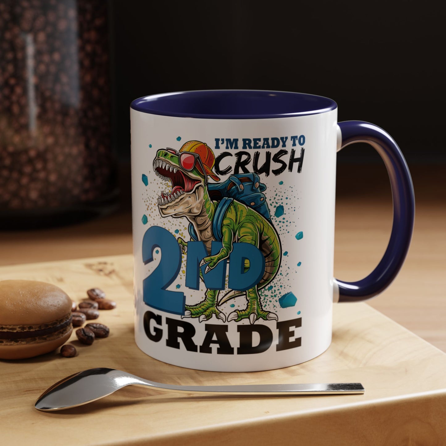 2nd Grade Dinosaur Coffee Mug – "I'm Ready to Crush 2nd Grade" Accent Mug