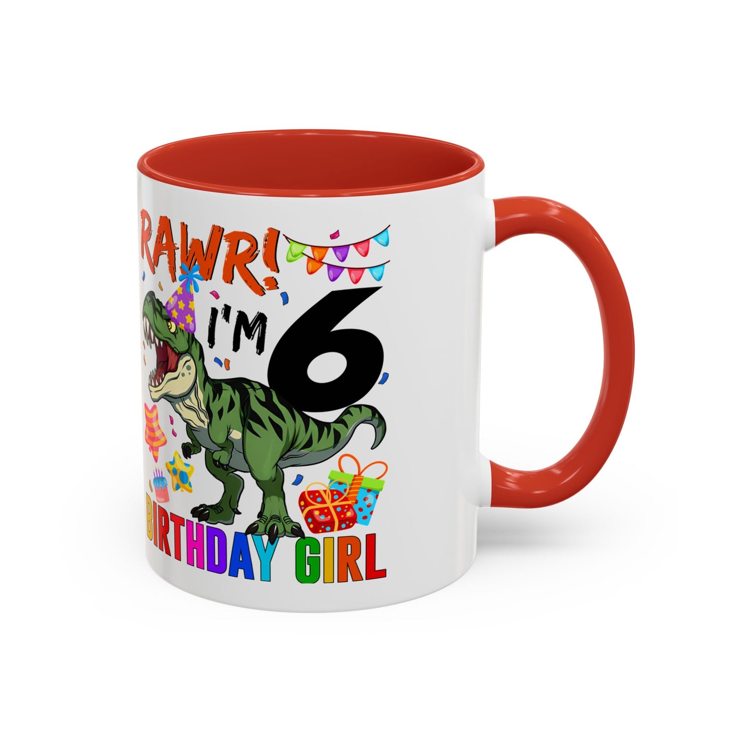 RAWR! I'm 6 Birthday Girl Mug — Dinosaur 6th Birthday Coffee Cup