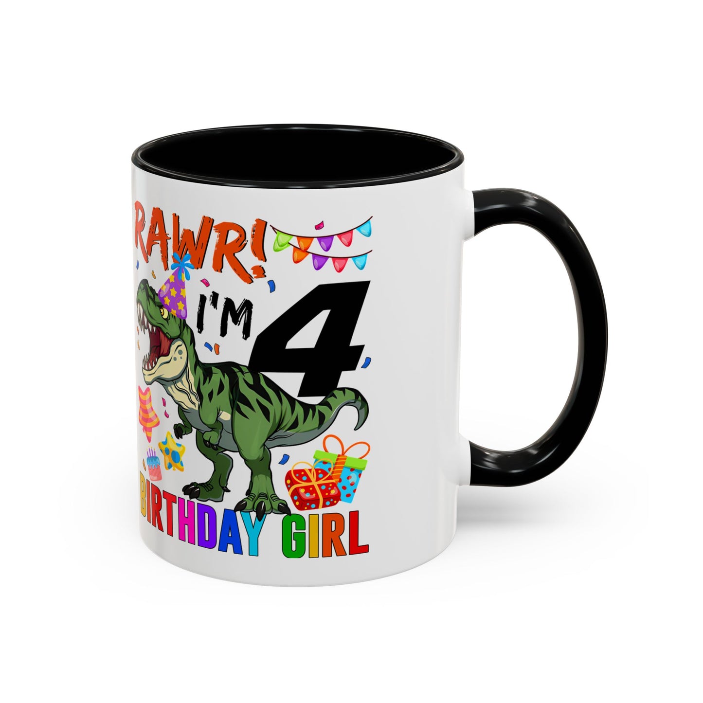 Birthday Mug — "RAWR! I'm 4" Dino Party Accent Coffee Mug