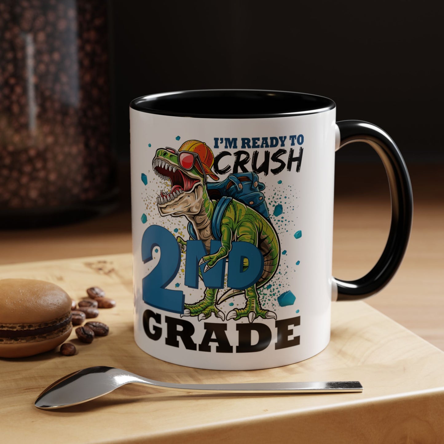 2nd Grade Dinosaur Coffee Mug – "I'm Ready to Crush 2nd Grade" Accent Mug