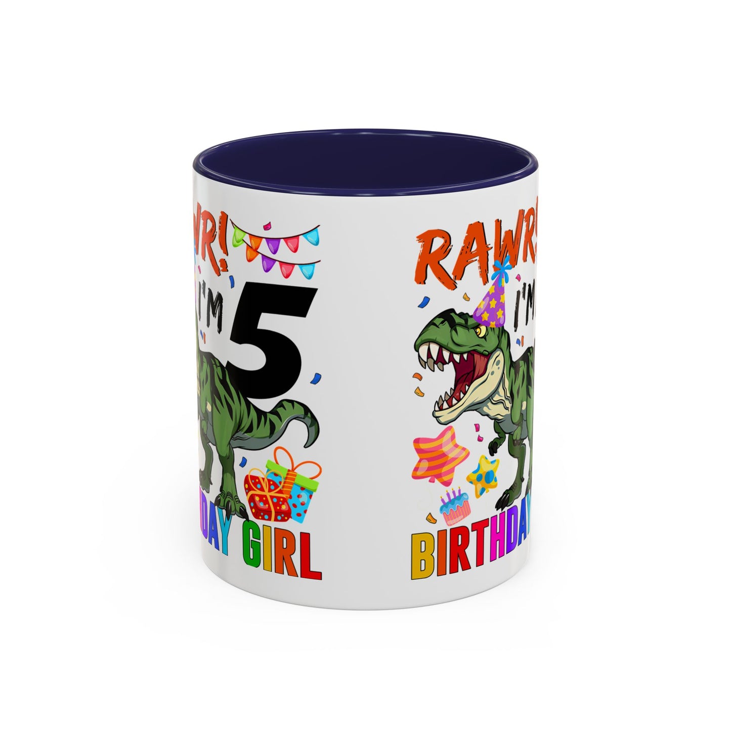 Birthday Dinosaur Coffee Mug — “RAWR! I’m 5” Colorful Kids Birthday Gift (11/15oz)