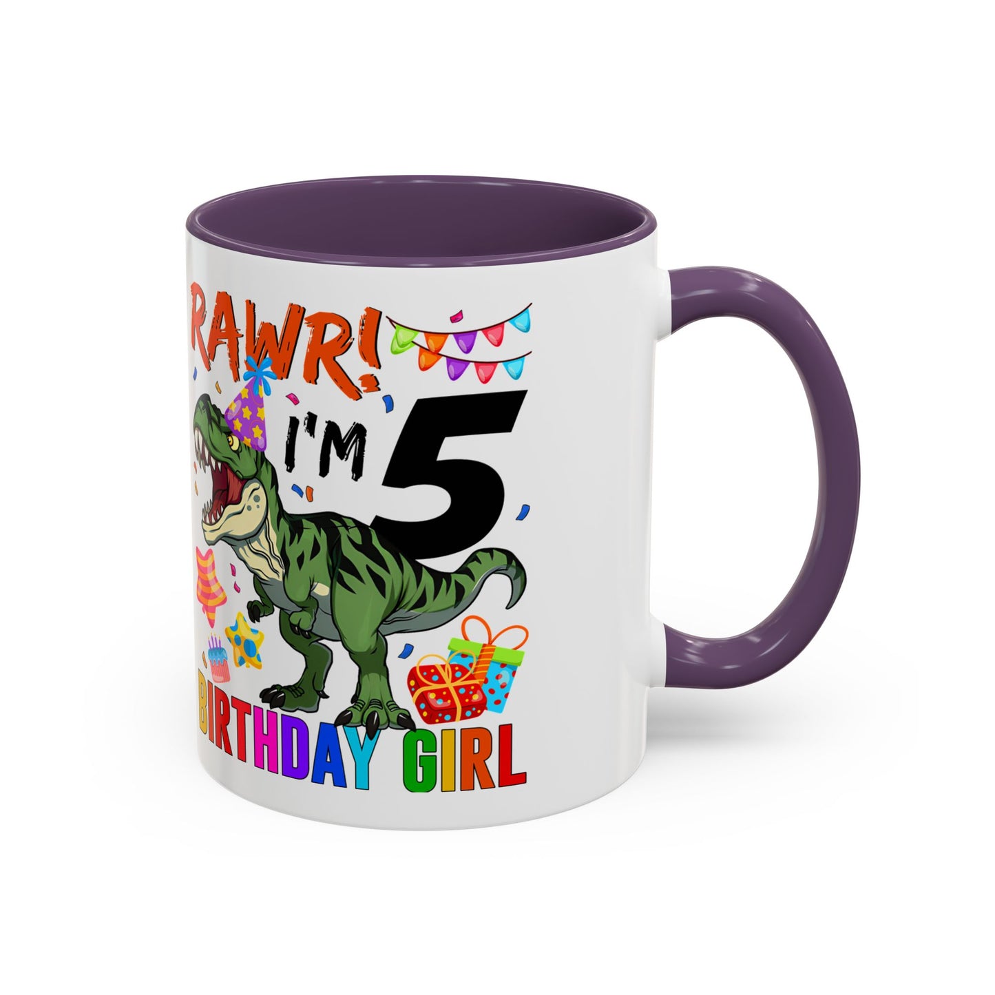 Birthday Dinosaur Coffee Mug — “RAWR! I’m 5” Colorful Kids Birthday Gift (11/15oz)