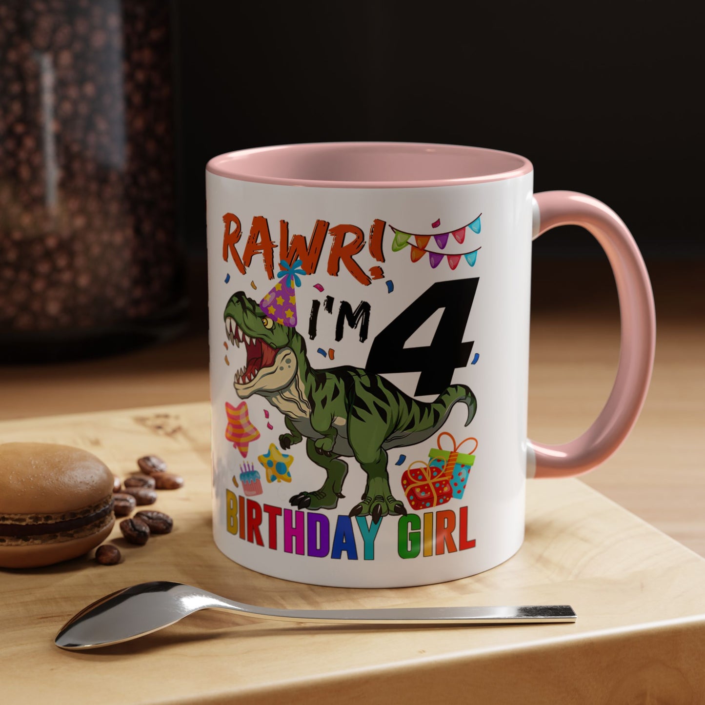 Birthday Mug — "RAWR! I'm 4" Dino Party Accent Coffee Mug