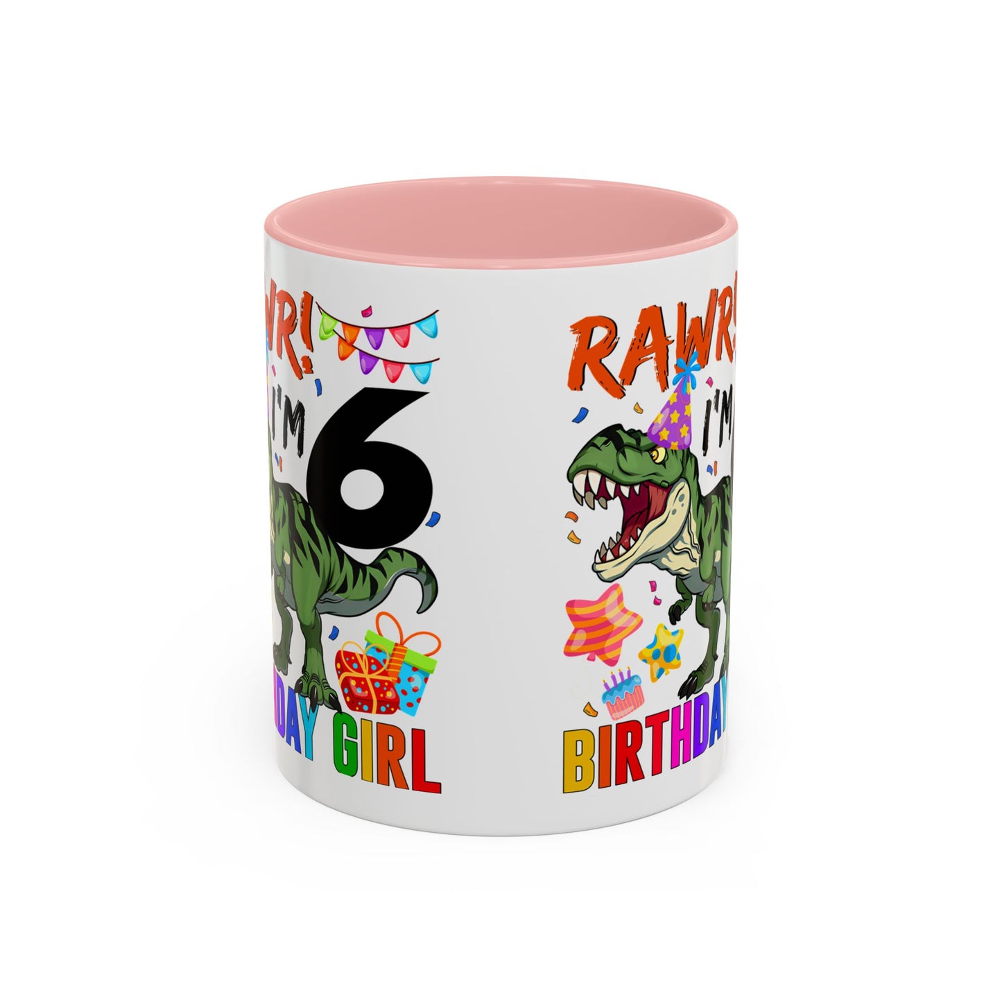RAWR! I'm 6 Birthday Girl Mug — Dinosaur 6th Birthday Coffee Cup