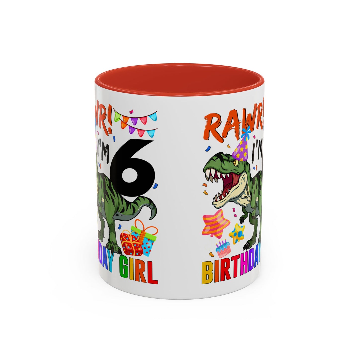 RAWR! I'm 6 Birthday Girl Mug — Dinosaur 6th Birthday Coffee Cup
